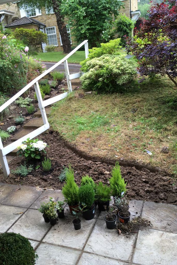 Exposed topsoil in flowerbed being planted up. Compost vs topsoil